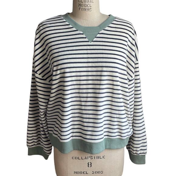 NWT Madewell MWL Velour Crewneck Sweatshirt & Joggers Set in Stripe Size XL - Picture 4 of 9